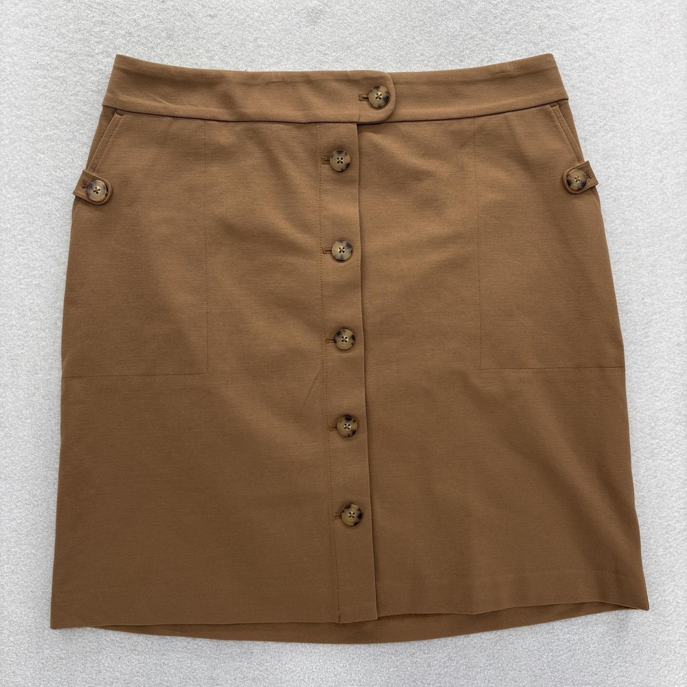 J. Jill Skirt Womens M Brown Ponte Knit Button Front Knee Length Career Stretch